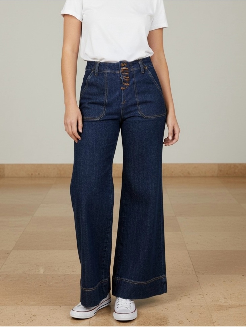 Pilcro Dark Indigo Wide-Leg High-Rise Jeans